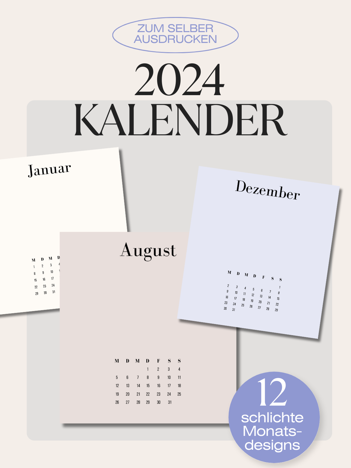 Kalender 2024 schlicht - digitales Produkt!